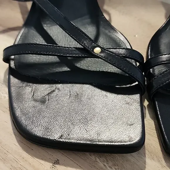 FRAME LE BRAXTON SANDAL SQUARE TOE ANKLE STRAP HEEL BLACK NOIR SIZE 40